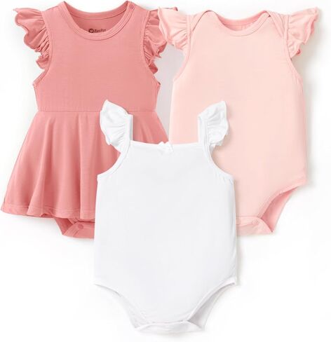 PATPAT Baby Girl Bodysuits 3-Pack - Soft Bamboo Viscose Summer Outfits for Newborn Infant and Toddler in Kuwait
