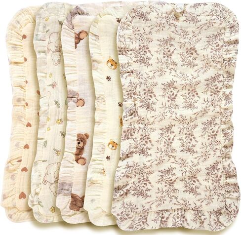 5-Pack Baby Burp Cloths, 4-Layer Muslin Cotton Ultra-Soft Absorbent Burp Rags, Large 20x10 Inch Shoulder-Fit Feeding Cloths for Boys and Girls, Newborn Essentials in Kuwait