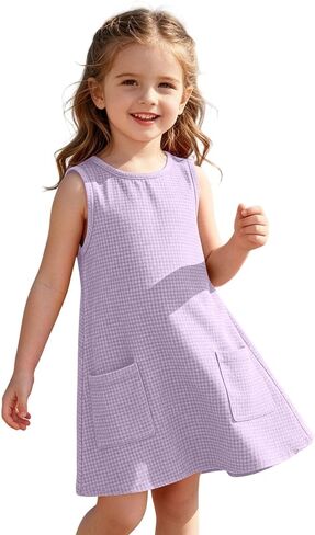 Toddler Girls Swim Coverups Sleeveless Summer Beachwear Dress with Pockets Cute Waffle Vacation Bathing Suit Dress in Kuwait