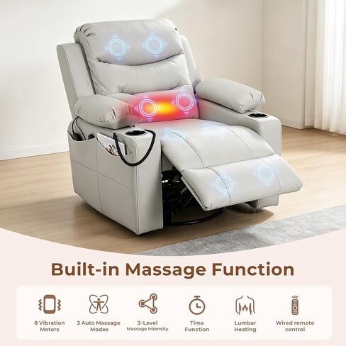 Electric Nursery Recliner Chair, Triple Motor Power Glider, 270° Swivel Rocking Chair with Adjustable Armrests, 8-Point Massage & Lumbar Heating, Phone Holder & Storage, Upholstered Nursing Chair in Kuwait