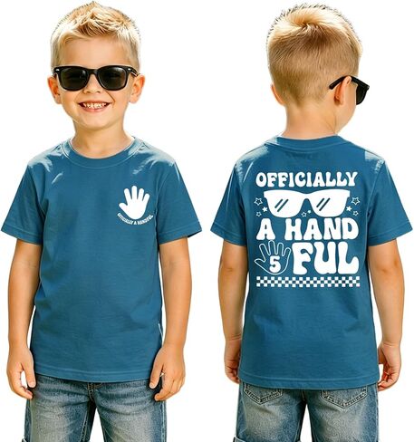 5th Birthday Shirt Boy Officially A Handful T-Shirt 5 Year Old Boy Birthday Outfit Short Sleeve Party Tee Tops in Kuwait