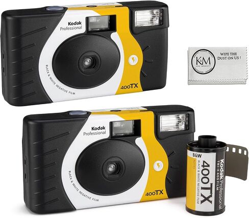 Kodak Tri-X 400 B&W Single-Use Flash Camera (2 Pack) | (27 Exposures) with Microfiber Cleaning Cloth in Kuwait
