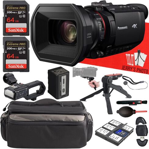 Panasonic HC-X2100 UHD 4K 3G-SDI/HDMI Pro Camcorder + 2PC 64 GB Memory + Handle Unit + Camera Carrying Case + Hand Grip Tripod + Deluxe Cleaning Kit + More (17pc Bundle) in Kuwait