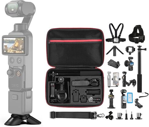 BRDRC 22-in-1 Accessories Kit Mini Tripod for Pocket 3 4, Magnetic Base Desktop Stand,Hard Case, Suction Car Mount, Selfie Stick, Phone Holder, Chest Strap for Pocket 3 4 Xtra Muse Accessories in Kuwait