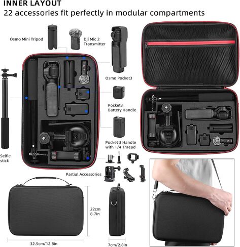 BRDRC 22-in-1 Accessories Kit Mini Tripod for Pocket 3 4, Magnetic Base Desktop Stand,Hard Case, Suction Car Mount, Selfie Stick, Phone Holder, Chest Strap for Pocket 3 4 Xtra Muse Accessories in Kuwait