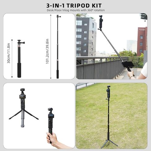 BRDRC 22-in-1 Accessories Kit Mini Tripod for Pocket 3 4, Magnetic Base Desktop Stand,Hard Case, Suction Car Mount, Selfie Stick, Phone Holder, Chest Strap for Pocket 3 4 Xtra Muse Accessories in Kuwait