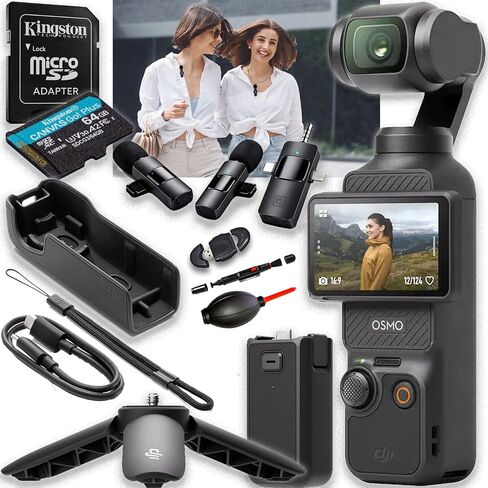 DJI Osmo Pocket 3 Capture More Combo with 4K/120fps Video and 3-Axis Stabilization Vlogging Camera + 64GB Memory Card + Wireless Lavalier Microphone + More (Creator Bundle) in Kuwait