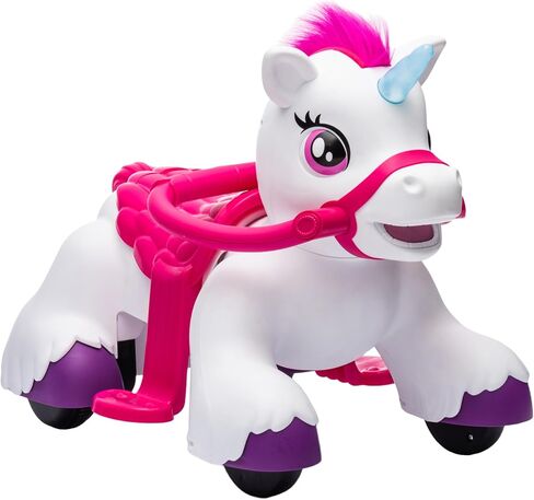 Qaba 12V Unicorn Ride on Horse, Battery Powered Ride on Toy, Interactive Electric Kids Riding Pony with Carrot Toy, Comb, Animal Sounds, Light, Gift for Girls Boys Aged 1.5-3 Years Old, White in Kuwait