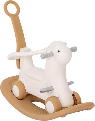 Qaba 4-in-1 Rocking Horse for Toddlers 1-3 Years, Baby Rocking Horse with Detachable Balance Board and Push Handle, Alpaca-Shaped Ride On Toy with 4 Smooth Wheels, for Baby Girls and Boys, Brown in Kuwait