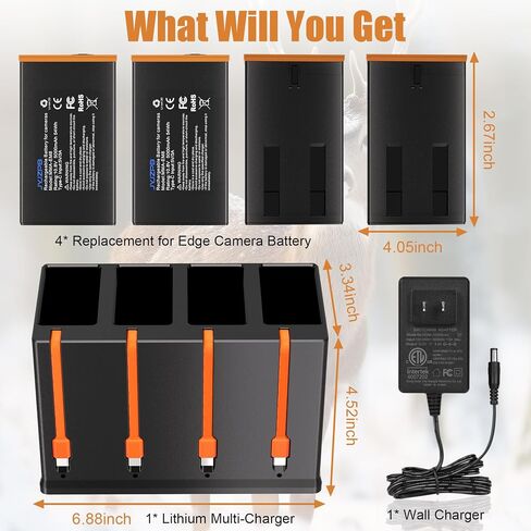 JYJZPB 4 Pack Rechargeable for Moultrie Edge 2 Battery Pack+4 Port Charger | Compatible with Moultrie Cellular Trail Camera EDGE,EDGE 2,EDGE 3,EDGE PRO,EDGE 2 PRO,EDGE 3 PRO,USB-C Solar Panels Charging in Kuwait
