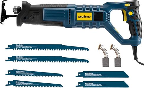 Enventor 7A/850W Electric Reciprocating Saw Corded for Wood, Metal Cutting | 6 Saw Blades, 1-1/10" Variable Speed Adjustment, 0-45° Degree Adjustment, 6-level Speed Adjustment, 0-2,800 SPM in Kuwait
