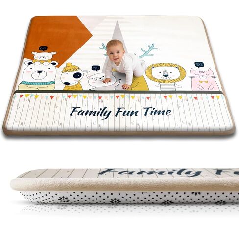 Baby Play Mat for Floor, 71'' x 59'' Thicken Foam Soft Padded Playmat for Tummy Time, Playpen Mat for Toddlers Infant Kids, Water-Repellent Coral Velvet, Non-Slip Bottom Safe for Crawling (Brown) in Kuwait