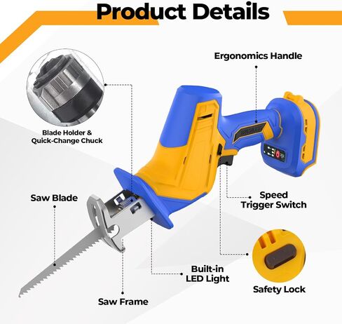 Cordless Reciprocating Saw Compatible with Dewalt 20V Battery(No Battery) | Brushless Sawzall with 3500 SPM,Tool-Free Blade Change, LED Work Light, 4 Blades for Wood, Metal and PVC Cutting in Kuwait