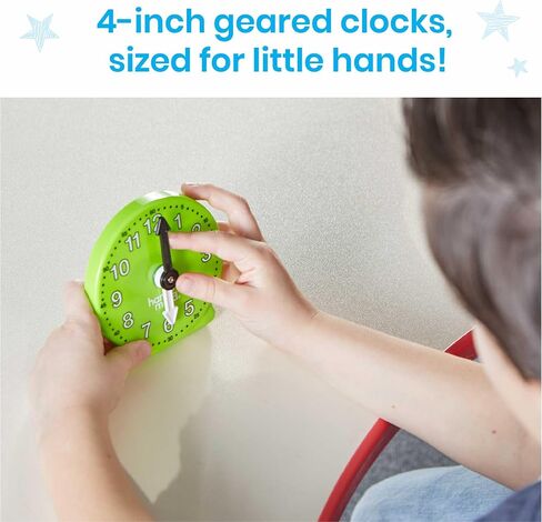 hand2mind Rainbow Geared Mini Learning Clock Set of 6, Analog Teaching Clocks for Kids, Movable Hands, Telling Time Math Manipulatives, Classroom School Homeschool Teaching Toy, Color Coded Gears in Kuwait
