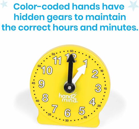 hand2mind Rainbow Geared Mini Learning Clock Set of 6, Analog Teaching Clocks for Kids, Movable Hands, Telling Time Math Manipulatives, Classroom School Homeschool Teaching Toy, Color Coded Gears in Kuwait