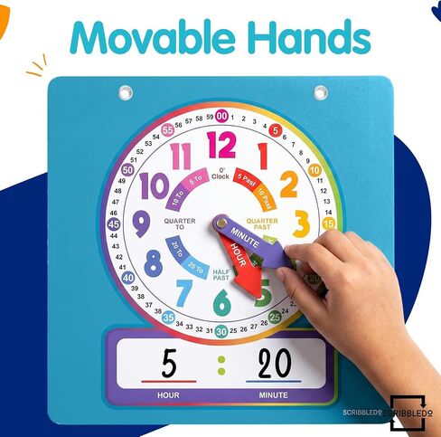 Scribbledo Dry Erase Teaching Clock Magnetic Learning Clock Board, 13×13 Inches, Includes 2 Markers and Hanging String, Build Time-Telling Skills at School or Home in Kuwait
