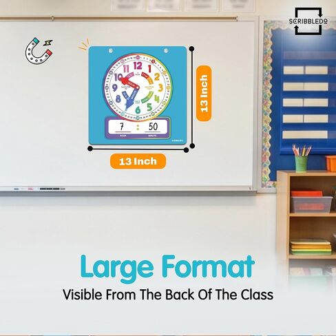 Scribbledo Dry Erase Teaching Clock Magnetic Learning Clock Board, 13×13 Inches, Includes 2 Markers and Hanging String, Build Time-Telling Skills at School or Home in Kuwait