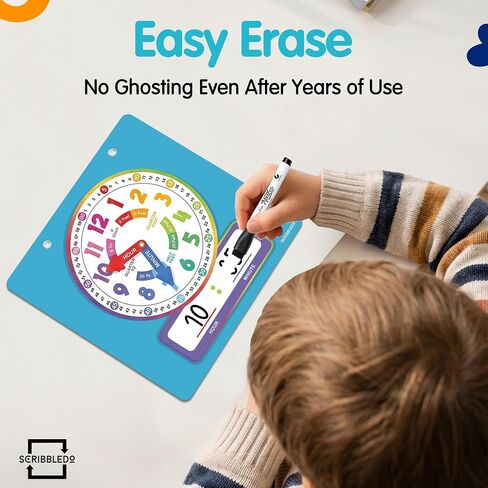 Scribbledo Dry Erase Teaching Clock Magnetic Learning Clock Board, 13×13 Inches, Includes 2 Markers and Hanging String, Build Time-Telling Skills at School or Home in Kuwait