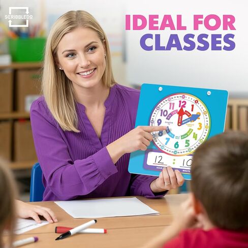 Scribbledo Dry Erase Teaching Clock Magnetic Learning Clock Board, 13×13 Inches, Includes 2 Markers and Hanging String, Build Time-Telling Skills at School or Home in Kuwait