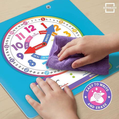 Scribbledo Dry Erase Teaching Clock Magnetic Learning Clock Board, 13×13 Inches, Includes 2 Markers and Hanging String, Build Time-Telling Skills at School or Home in Kuwait