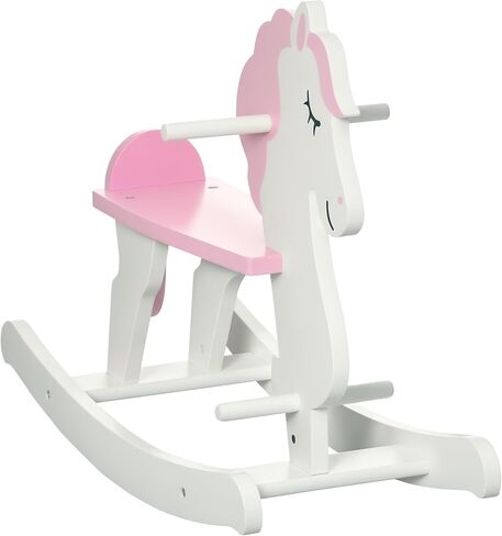 Qaba Wooden Rocking Horse, Baby Rocking Chair, for Toddlers 1-3, Kids Ride on Horse for Boys and Girls, Pink and White in Kuwait