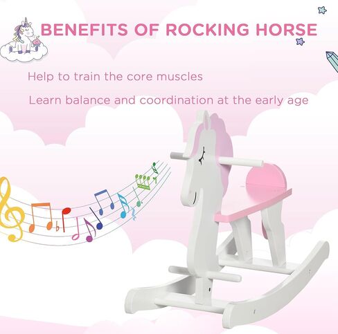 Qaba Wooden Rocking Horse, Baby Rocking Chair, for Toddlers 1-3, Kids Ride on Horse for Boys and Girls, Pink and White in Kuwait