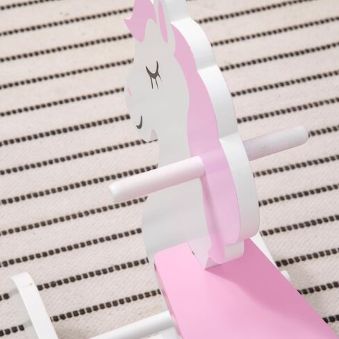 Qaba Wooden Rocking Horse, Baby Rocking Chair, for Toddlers 1-3, Kids Ride on Horse for Boys and Girls, Pink and White in Kuwait