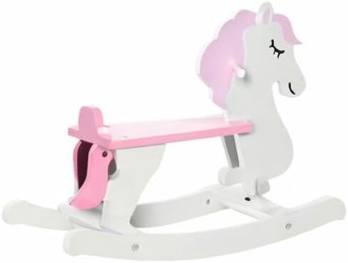 Qaba Wooden Rocking Horse, Baby Rocking Chair, for Toddlers 1-3, Kids Ride on Horse for Boys and Girls, Pink and White in Kuwait