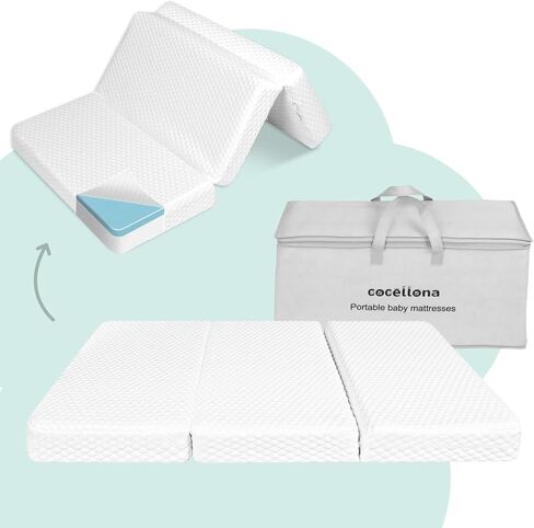Pack and Play Mattress, 38x26 Trifold Pack N Play Mattresses with Travel Bag, Dual-Firmness Memory Foam Foldable Portable Mattress for Pack n Play in Kuwait