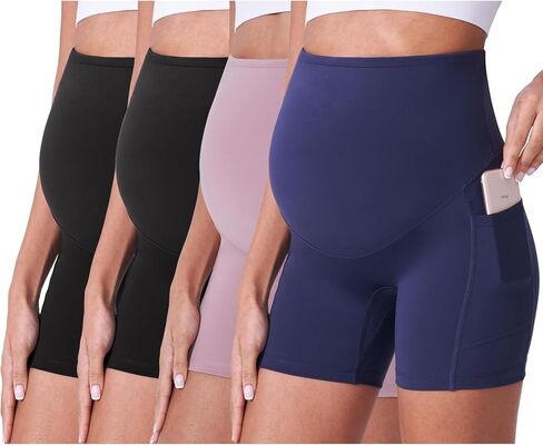POSHDIVAH 3/4 Pack Maternity Biker Shorts Over The Belly with Pockets 5"/8" | High Rise,No Front Seam,Buttery Soft,Summer,Stretchy,Workout,Yoga,Athletic,Active Wear,Gym,Pregnancy and Postpartum in Saudi Arabia