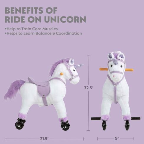 Ride on Horse - Walking Unicorn Toys with Wheels and Sounds - Ride on Toys for Kids Aged 3 and Up - Plush Kids Ride on Toys by Happy Trails in Kuwait