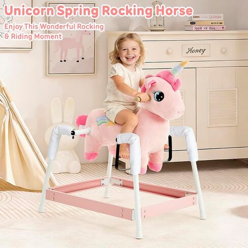 FUNLIO Unicorn Spring Rocking Horse for Kids 3-6, Rainbow Fairy Ride on Horse with Covered Spring & Sturdy Frame, Neighing & Galloping Sound for Pretend Play, Horse Toys Gift, CPC & CE Certified-Pink in Kuwait