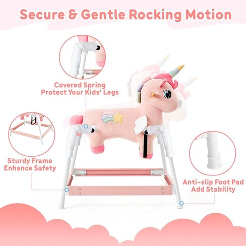 FUNLIO Unicorn Spring Rocking Horse for Kids 3-6, Rainbow Fairy Ride on Horse with Covered Spring & Sturdy Frame, Neighing & Galloping Sound for Pretend Play, Horse Toys Gift, CPC & CE Certified-Pink in Kuwait