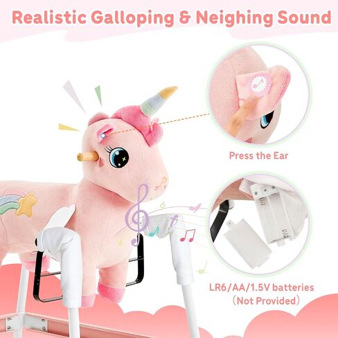 FUNLIO Unicorn Spring Rocking Horse for Kids 3-6, Rainbow Fairy Ride on Horse with Covered Spring & Sturdy Frame, Neighing & Galloping Sound for Pretend Play, Horse Toys Gift, CPC & CE Certified-Pink in Kuwait