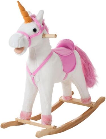 Rocking Horse - Soft and Plush Ride-On Unicorn with Sturdy Wooden Base - Hand-Crafted Toy Rocker for Toddlers Ages 3 and Up by Happy Trails (White) in Kuwait