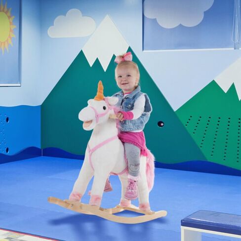 Rocking Horse - Soft and Plush Ride-On Unicorn with Sturdy Wooden Base - Hand-Crafted Toy Rocker for Toddlers Ages 3 and Up by Happy Trails (White) in Kuwait