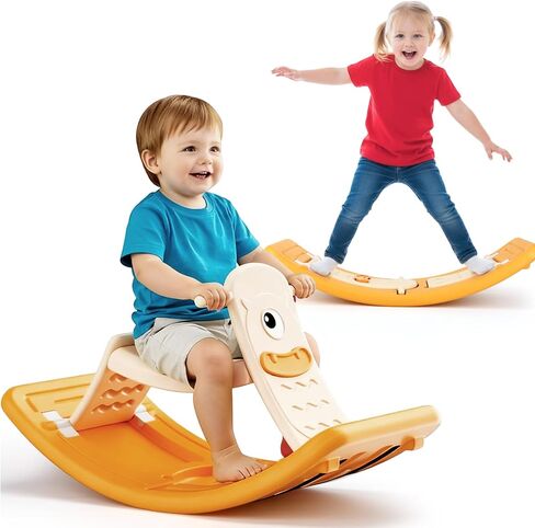 Rocking Horse for Toddlers Kids 3 in 1 Wobble Balance Board 3-5 Year Old Rocker Balance Board Baby Rocking Toy with Pedal Backrest Birthday Gift Open Ended Learning Toy for Girl and Boy in Kuwait