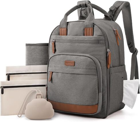 mommore Diaper Bag Backpack, Insulated & Waterproof, Stroller Straps, Camel in Kuwait