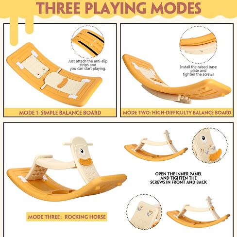 Rocking Horse for Toddlers Kids 3 in 1 Wobble Balance Board 3-5 Year Old Rocker Balance Board Baby Rocking Toy with Pedal Backrest Birthday Gift Open Ended Learning Toy for Girl and Boy in Kuwait
