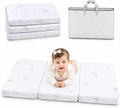 Tri-fold Pack and Play Mattress, 38x26 Memory Foam & High Density Foam Baby Mattress for Pack N Play, Foldable Travel Pack N Play Mattresses (Tri-fold Baby Mattress) in Kuwait