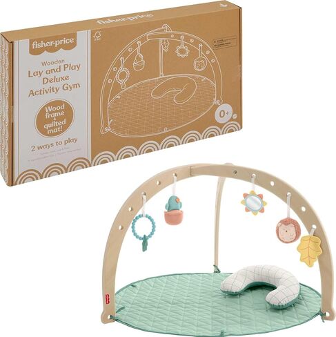 Fisher-Price Wood Baby Playmat Lay & Play Deluxe Activity Gym with Wooden Frame & Tummy Time Sensory Toys for Newborns 0+ Months in Kuwait