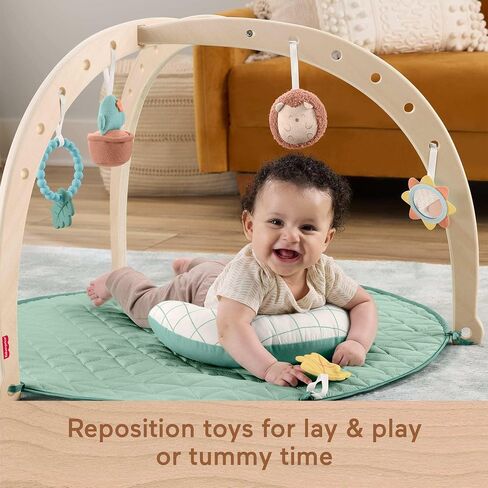 Fisher-Price Wood Baby Playmat Lay & Play Deluxe Activity Gym with Wooden Frame & Tummy Time Sensory Toys for Newborns 0+ Months in Kuwait