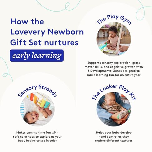 LOVEVERY, The Newborn Gift Set, Play Gym with Sensory Strands and Looker Play Kit, Baby Development Essentials, Ages 0+ in Kuwait