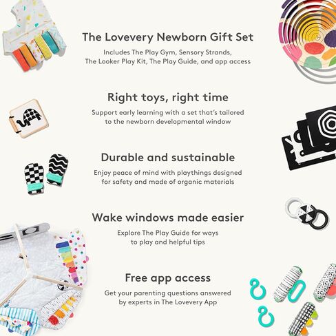 LOVEVERY, The Newborn Gift Set, Play Gym with Sensory Strands and Looker Play Kit, Baby Development Essentials, Ages 0+ in Kuwait