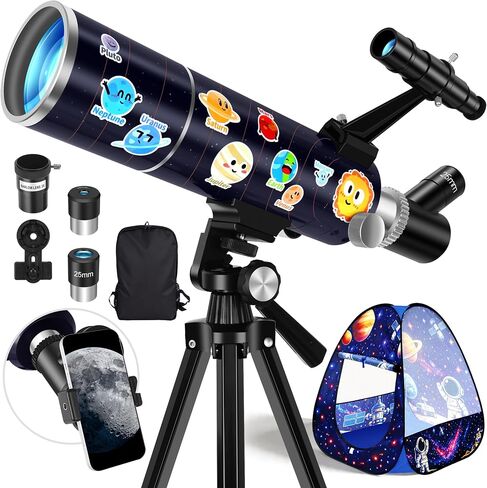 70mm Telescope for Kids & Adults Beginners with Space Puzzles | Refractor Telescope, Portable Travel Astronomical Telescopes, Moon Viewing, Stargazing, Tripod, Phone Adapter, Carry Bag in Kuwait