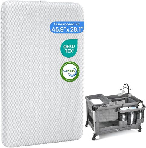 Yobear 1.5" Custom Fit Mattress Pack and Play & Baby Bassinet– Dual Sided, Removable & Washable Cover, Gel-Infused Foam(Grey) in Kuwait