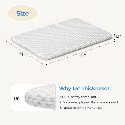Yobear 1.5" Custom Fit Mattress Pack and Play & Baby Bassinet– Dual Sided, Removable & Washable Cover, Gel-Infused Foam(Grey) in Kuwait