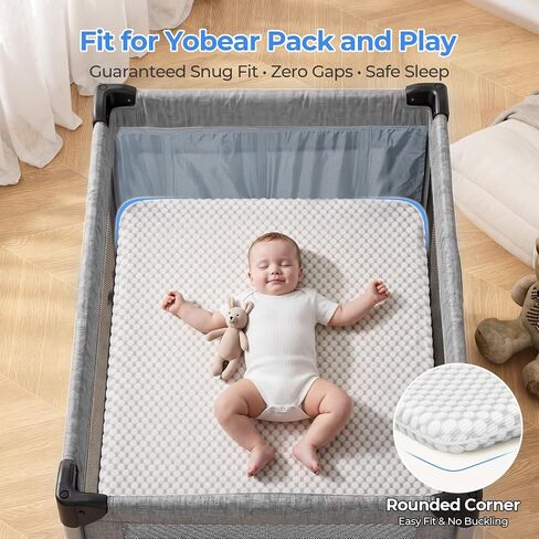 Yobear 1.5" Custom Fit Mattress Pack and Play & Baby Bassinet– Dual Sided, Removable & Washable Cover, Gel-Infused Foam(Grey) in Kuwait