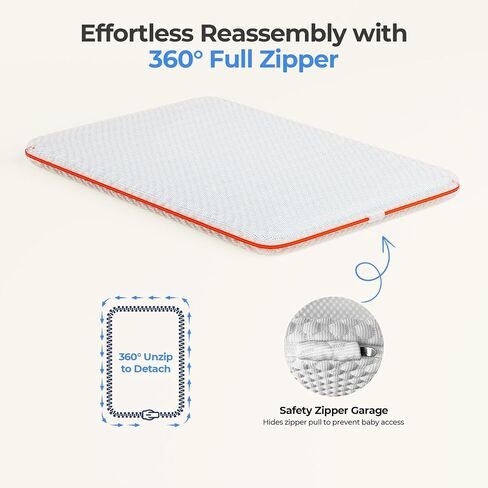 Yobear 1.5" Custom Fit Mattress Pack and Play & Baby Bassinet– Dual Sided, Removable & Washable Cover, Gel-Infused Foam(Grey) in Kuwait