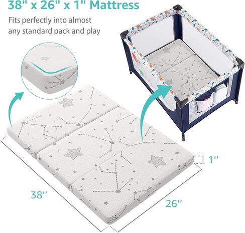 YENING Organic Cotton Trifold Pack and Play Mattress Pad Foldable 38x26 Waterproof Baby Mattress for Pack N Play Matress Topper Breathable in Kuwait
